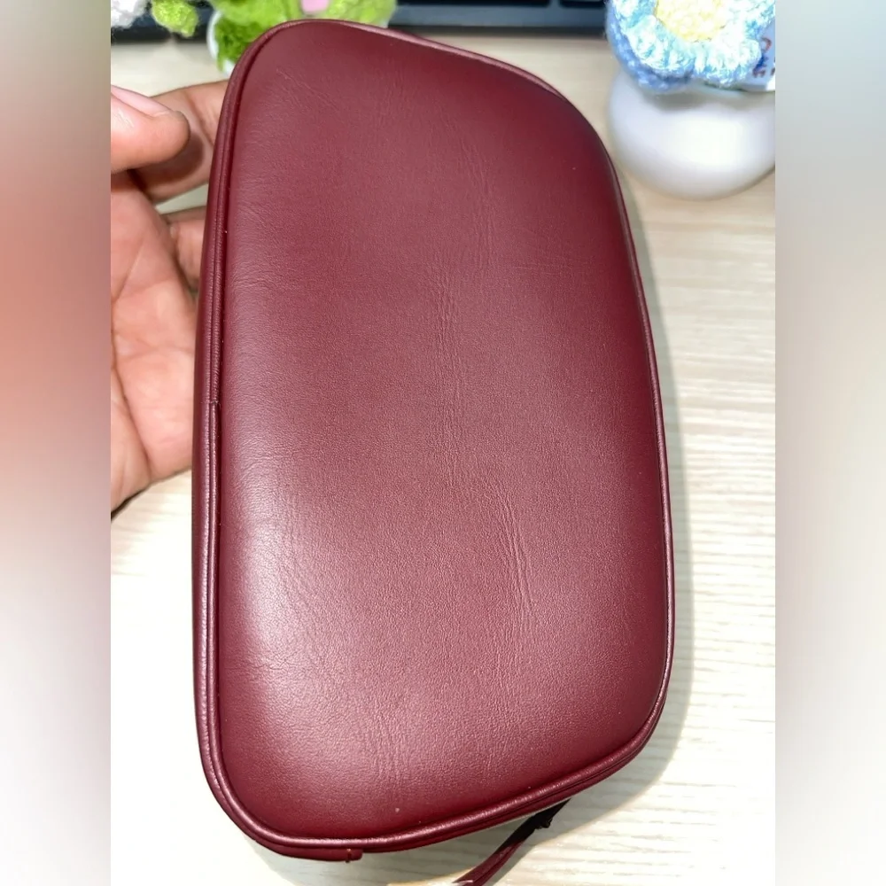 Cartier Deep Bordeaux Burgundy Leather Mini cosmetic/Toiletry Case- Pouche